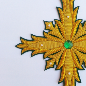 Handcrafted Ecclesiastical Embroidery Byzantine Clergy Cross Badge Luxury Liturgical Apparel <b>Applique</b> Sew On Patch with Pearls - Product Image 5