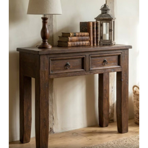 Indian Style Brown Color Natural Two Drawers Rustic Style Mango Solid Wood Antique <b>Wall</b> Side Console <b>Table</b> - Product Image 1