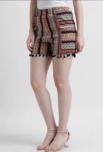 Women's Printed Geometric Shorts High Waist <b>Elastic</b> Breathable With Tassel Decoration Regular Fit Cotton Bamboo Fiber - Product Image 4