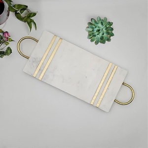 Premium Luxury White Marble Serving Tray with Gold Handles Best Selling Decorative Food Serving Platter for Home Hotel - Product Image 5
