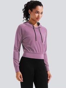 Sudadera con Capucha para Mujer, Color Sólido, Manga Larga, Tejida, Transpirable, Estilo Otoñal, Morado, Mezcla de Algodón y Spandex, con Volantes, Estilo Otoñal - Product Image 2