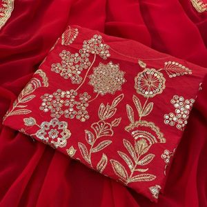 Sari en Georgette brodé de sequins pour femme avec bordure en dentelle et chemisier en soie monofilament lourde – Prix de gros par Royal Export - Product Image 6