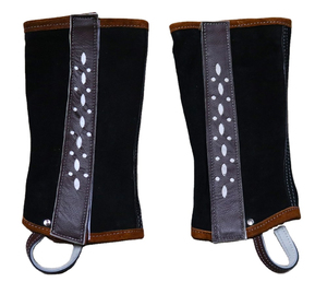 Premium Brown Genuine Leather Half Chaps for <b>Men</b> Women Stylish Western Horse Riding Equestrian Fashion Girth Stirrups - Product Image 1