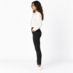 Veste en jean pour femme, style trucker, manches longues, col rabattu, fermeture boutonnée, coupe classique, automne-hiver, respirante et coupe-vent - Product Image 5