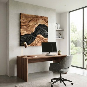 Arte mural contemporáneo con diseño de ondas, tallado a mano, estilo rústico, arte mural 3D de madera para sala de estar - Product Image 4