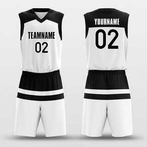 Uniformes de basket-ball sublimés personnalisés, sans manches, col en V, 100% polyester, respirant, unisexe, vêtements d'équipe pour adultes, blanc, noir, 02 - Product Image 1