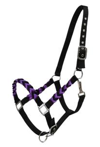 Harnais pour cheval en nylon violet réglable avec boucles et anneaux métalliques - Product Image 3