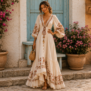 Women <b>Boho</b> Print Maxi <b>Dress</b> Cotton Viscose Breathable Anti-Pilling Long <b>Summer</b> <b>Dress</b> - Product Image 1