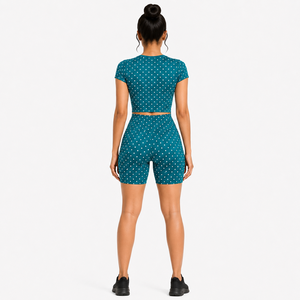 Conjunto de Yoga de 2 Piezas para Mujer, Estilo Moderno, Top Corto de Manga Corta con Estampado de Lunares, Pantalones Cortos Deportivos, Ropa Deportiva para Gimnasio, Traje Deportivo - Product Image 2