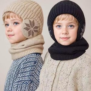 Bonnet à oreillettes beige pour enfants, unisexe, en tricot, motif géométrique, mignon, pour l'extérieur - Product Image 6