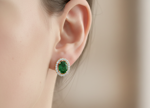 Oval Cut <b>Emerald</b> Earrings with Round Diamond <b>Studs</b> for Women Natural and Lab Grown Diamond - Product Image 3