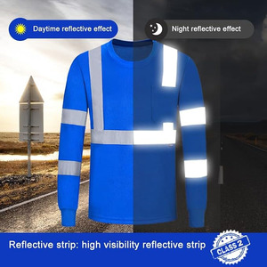 เสื้อทำงานแขนยาวสะท้อนแสงสีน้ำเงิน ป้องกันรอยยับ ผลิตจากโพลีเอสเตอร์ พร้อมบริการพิมพ์โลโก้ตามสั่ง เพิ่มความปลอดภัยและการมองเห็นสูง - Product Image 2