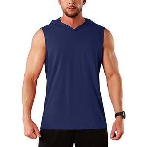 Camiseta sin mangas con capucha para hombre, de color sólido, de secado rápido, de poliéster tejido, informal, para verano, con logo estampado en la parte delantera, corte regular. - Product Image 4