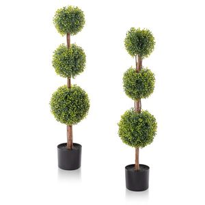 2pcs Green 115cm PVC Artificial Tree Boxwood Three-Ball Design - Product Image 2