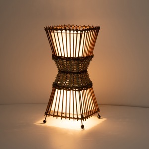 C Cattleya 2-<b>Light</b> Bamboo and Rattan <b>Table</b> Lamp with White Fabric Shade - Product Image 1