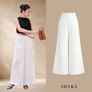 Pantalones de Mujer Modernos y Elegantes, Blancos, de Cintura Alta, Pierna Ancha y Larga, Casuales, de Oficina, KRISTINA - Product Image 1