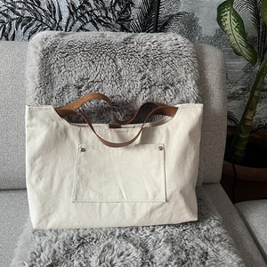 Leather <b>Canvas</b> <b>Tote</b> Bag Open Embroidery Waterproof Vintage Travel Shopping Shoulder Handbag Large Capacity Durable Customizable - Product Image 1