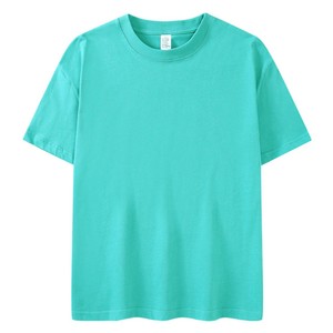 T-shirt en coton uni à manches courtes et col rond pour homme, coupe classique, style décontracté, jersey tricoté, vert uni, vêtements personnalisés - Product Image 1
