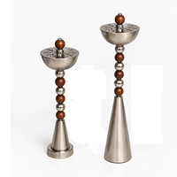Ensemble de brûleurs d'encens en métal argenté de luxe, élégant support de censer en bois avec perles pour la décoration intérieure du Moyen-Orient, du Ramadan et des hôtels