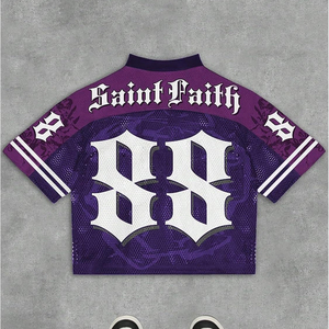 Saint Faith Women's Purple <b>Mesh</b> <b>Crop</b> <b>Top</b> V-Neck Short Sleeve Streetwear T-Shirt with Angel Logo Print Breathable Loose Fit - Product Image 2