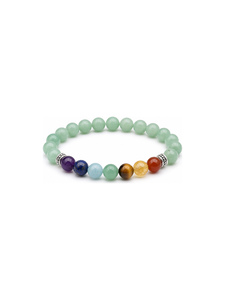 Pulsera Mala de 7 Chakras con Aventurina Verde, Espaciador Plateado, Joyería Artesanal para Meditación - Product Image 1