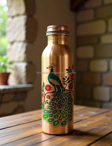 Solid <b>Copper</b> Drinking Bottle 750 ml with <b>Screw</b> Lid for Everyday Hydration <b>Copper</b> Water Bottle Oriental Floral Design - Product Image 6