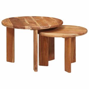 Tables basses gigognes en bois d'acacia massif marron, 2 pièces - Product Image 1