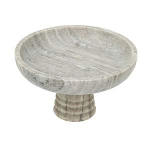 Cuenco decorativo de mármol gris con pedestal, frutero moderno de piedra, centro de mesa elevado, cuenco para servir, decoración de lujo para el hogar, a la moda - Product Image 1