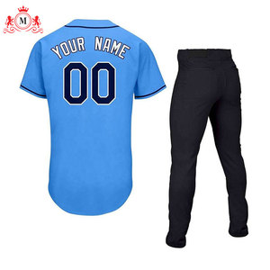 Conjunto de Uniforme de Béisbol para Hombre, Camiseta Azul Claro con Pantalones Negros, Nombre del Equipo Personalizado, 00, Poliéster Transpirable, Talla Adulto - Product Image 2