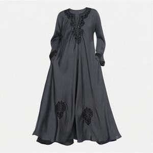 2025 OEM Kimono Abaya pour femmes musulmanes, en tissu polyester épais, doux et très extensible, col en V, manches longues, pour fêtes, Ramadan, mariages - Product Image 1