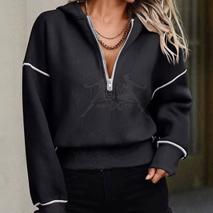 เสื้อฮู้ดซิปครึ่งตัวแบบคลาสสิก พร้อมปลายแขนแบบริบ และทรงหลวมสบายสำหรับใส่ลำลอง เสื้อฮู้ดซิปครึ่งตัวคุณภาพสูง - Product Image 6