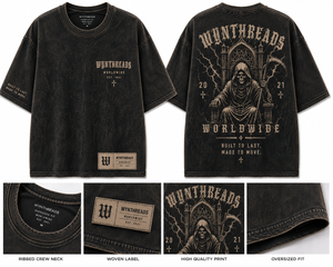 T-shirt en coton surdimensionné pour homme WYNTHREADS, imprimé crâne, style streetwear, manches courtes, col rond, étiquette tissée, anti-boulochage - Product Image 4