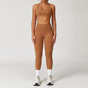 Ensemble de legging et soutien-gorge de sport pour femme, personnalisé, à séchage rapide, extensible, doux, compressif, respirant, pour le yoga et la gym, avec motif uni - Product Image 4