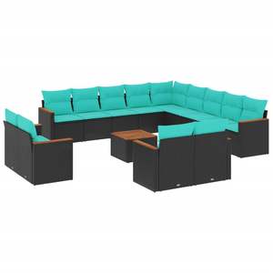 Conjunto de Sofás de Patio de Ratán Sintético Negro con Cojines, 14 Piezas, Muebles de Jardín para Exteriores, Estilo Contemporáneo, Asientos para 10 o Más Personas - Product Image 2