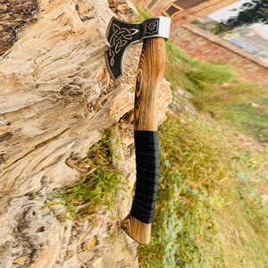 Decorative Industrial Grade Norse Viking <b>Axe</b> with Heritage Inspired Head Patterns Handcrafted Wood Handle Premium Construction - Product Image 4