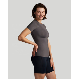 T-shirt de compression d'été pour femme, coupe ajustée, imprimé, col rond, manches courtes, vêtement d'entraînement, logo en velours côtelé, taille XL, décontracté - Product Image 2