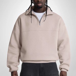 Custom Quarter Zip Sweatshirt Oversized Drop Shoulder Pullover Heavyweight Fleece Streetwear 100% Cotton 3d Embroidery Hoodies - Product Image 2