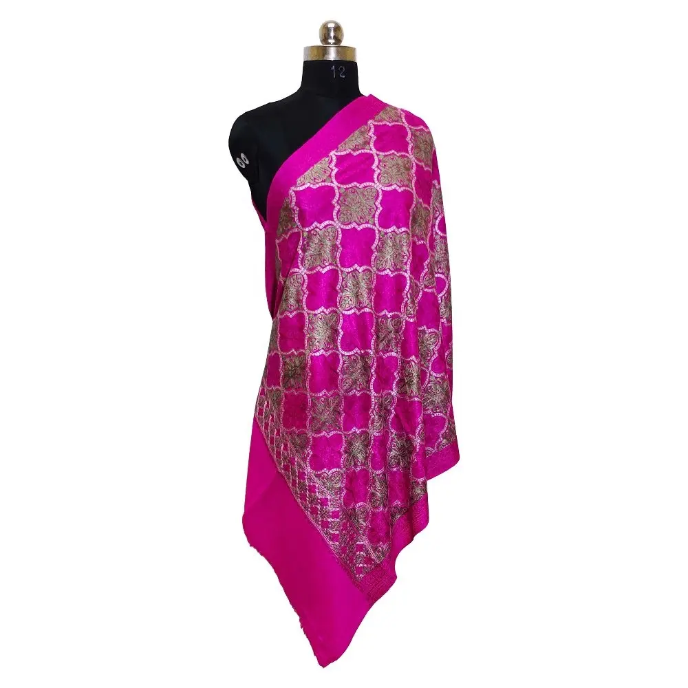 Pashmina pura shawl feminina jamawar, caxemira xale azs007 com liga bordado sozni, cachecol bordado, adulto, inverno