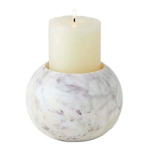Support de bougie sphérique en marbre blanc de luxe, design boule de pierre ronde, accent décoratif moderne et haut de gamme pour salon et table à manger - Product Image 1