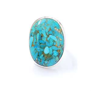 Exclusive <b>Turquoise</b> Classic <b>Ring</b> 925 Sterling Silver Large Oval Gemstone Luxury Unisex Jewelry Wholesale JAIPUR SILVER - Product Image 2
