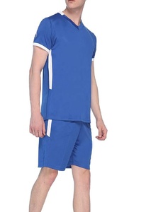 Men Blue Quick Dry V-Neck Sporty Shorts Set Lightweight Polyester Summer Casual Athletic Wear - Product Image 1