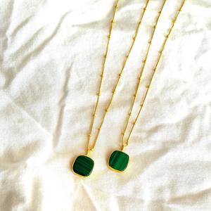 Malachite Pendant Sterling Silver Gold Plated Adjustable Chain Green Stone Necklace Handmade Jewelry Wholesale Supplier - Product Image 2