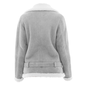 2026 OEM TOPEAK SPORTS Women's Grey <b>Sheepskin</b> Leather <b>Jacket</b> 100% High Quality Breathable Eco-Friendly Winter Fashion Low MOQ - Product Image 2
