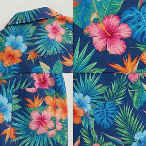 Ensemble 2 pièces personnalisé pour homme, été, imprimé floral hawaïen, chemise à col camp et short de plage assortis, tenues de resort - Product Image 3