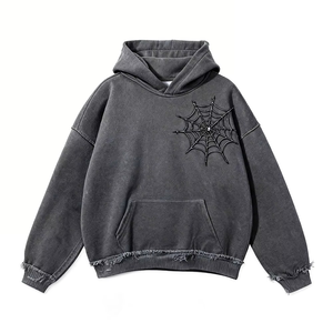 Sudadera con Capucha para Hombre, Diseño de Telaraña Gris, Estilo Casual para Otoño, Corte Regular, Tejido de Algodón, Logotipo en la Parte Delantera - Product Image 1