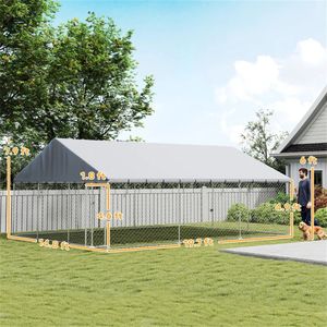 บ้านสุนัขกลางแจ้งสีเงินพร้อมกรงสำหรับสัตว์เลี้ยง บ้านสัตว์เลี้ยงและเฟอร์นิเจอร์ - Product Image 6