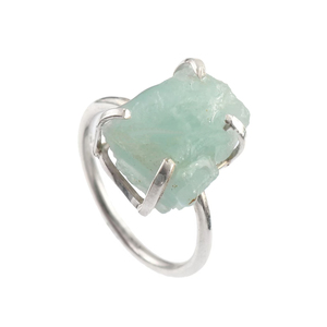 Ring Natural Uncut Aquamarine Healing Ring German Silver <b>Raw</b> Crystal Jewelry for Throat Chakra & Courage Daily Wear Jewelry - Product Image 1