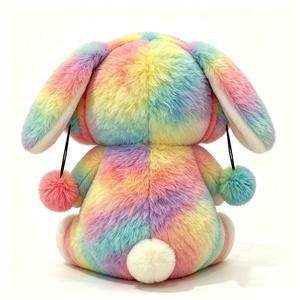 Peluche de lapin personnalisée à visage rond et oreilles tombantes, Peluche de lapin à visage rond et oreilles tombantes, Peluche de lapin à queue arc-en-ciel, Lapin avec cache-oreilles pompons multicolores - Product Image 3