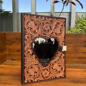 Large Capacity Hand Tooled Leather Diamond <b>Portfolio</b> Folders <b>Case</b> File Personalized Business Executive Business Resume Padfolio - Product Image 2