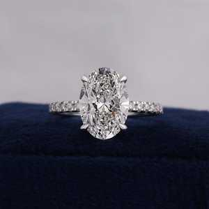 Bague de fiançailles vintage en diamant ovale de 4 carats certifié IGI, cultivé en laboratoire, E VVS2, or blanc 14 carats plaqué rhodium, solitaire, pour femme, haute joaillerie - Product Image 1
